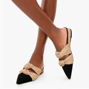 Tuckernuck Suede And Raffia Lucia Slides Black Tan Pointed Toe Flats Mules 7